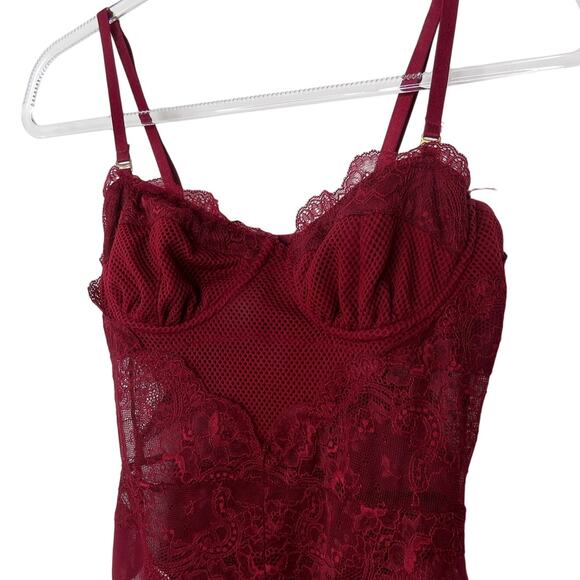 Blashe 1990s Vintage Wine Red Lace Lingerie Cami Bodysuit Large Sexy - Picture 3 of 5